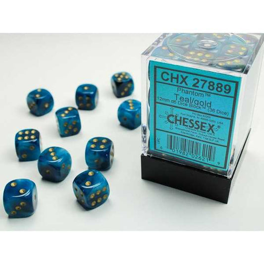 Chessex Phantom Dice - Teal/Gold 12mm D6