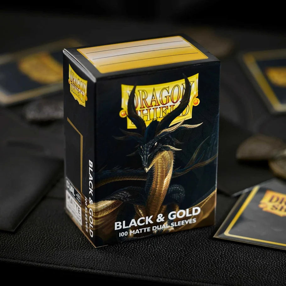 Dragon Shield Matte Dual Standard Sleeves - Black & Gold (100 ct.)