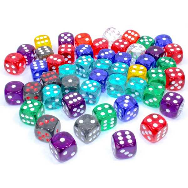 Chessex Coloured 16mm d6 Dice with Pips - Translucent (Price Per Unit)