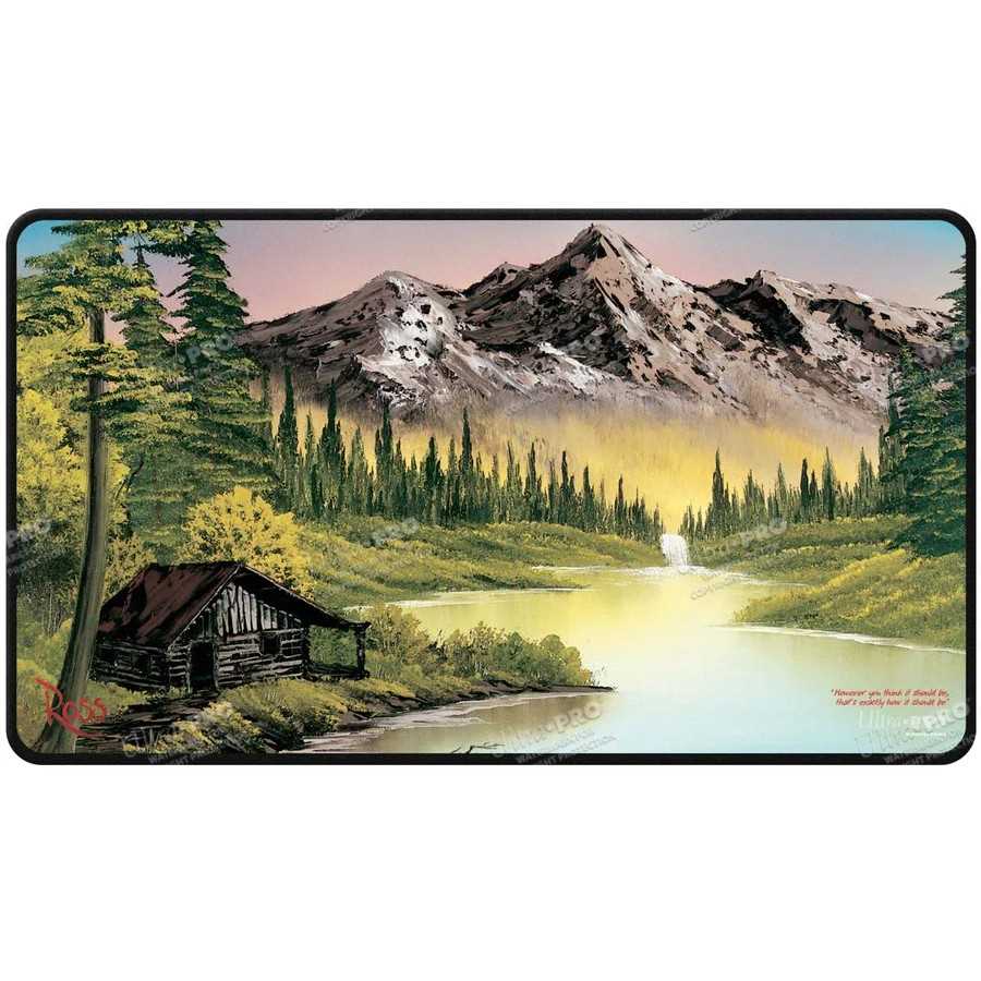 Bob Ross Mountain Retreat Black Stitched Playmat